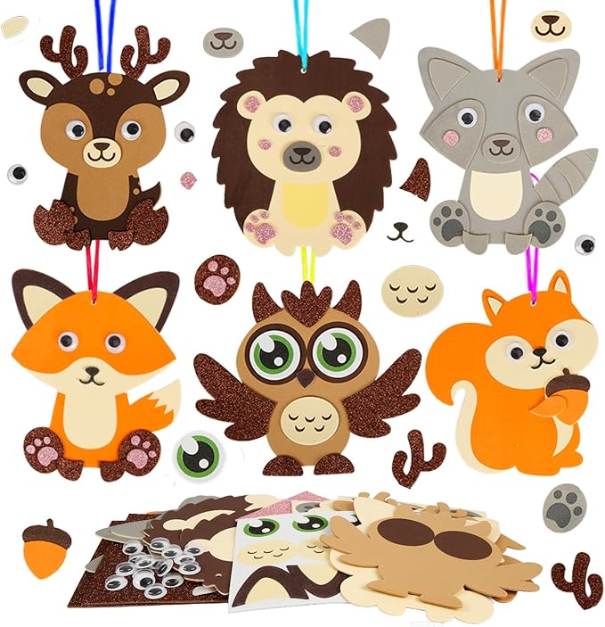 Fennoral 12 Pack Fall Craft Kit for Kids Make You Own Fall Animal Foam Stickers Fall Arts and Crafts DIY for Kids Boys Girls Party Supplies Thanksgiving Autumn Decoration