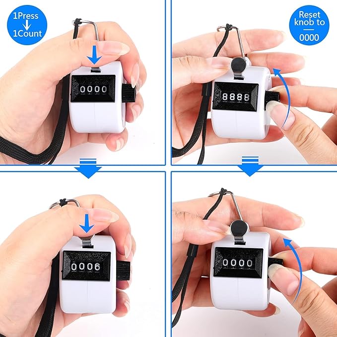FEBSNOW Handheld Tally Counter Clicker 4 Digital Number Click Counter for School Event Golf Sports Office Stadium