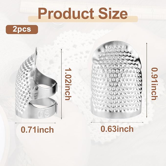 2 Pcs Thimbles Adjustable Ring Sashiko Needles Kits, Sewing Thimble, Metal Sewing Finger Thimbles, Thimble Ring for Hand DIY Sewings Tools