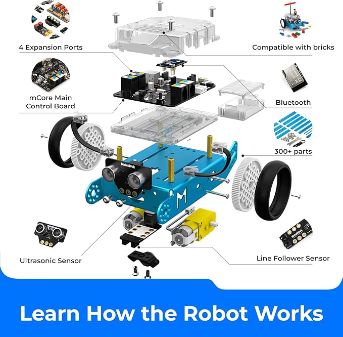 Makeblock mBot Robot Kit, Robotics for Kids Ages 8-12 Learn to Code with Scratch & Arduino, STEM Toys Science Kits for Kids Age 8-12 Boys and Girls Age 8+