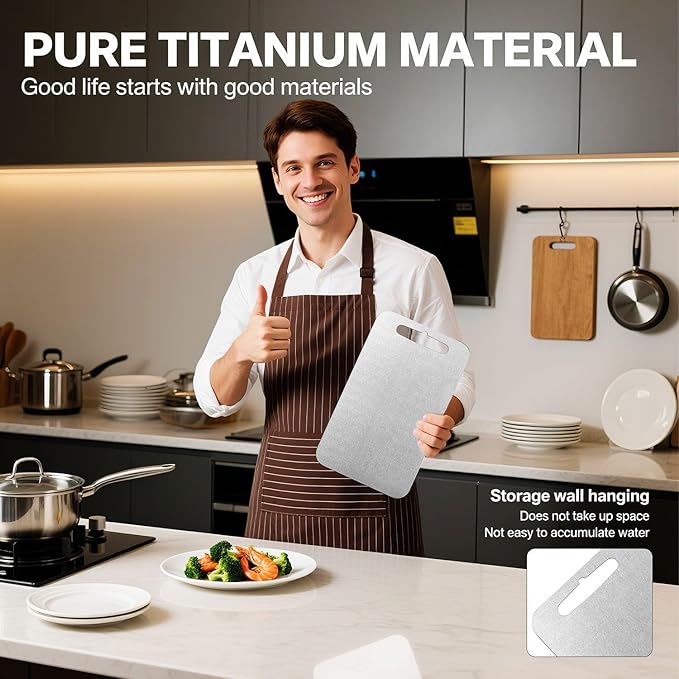 Pure Titanium Cutting Board - Double-Sided Titanium Cutting Board for Kitchen with Bamboo Side