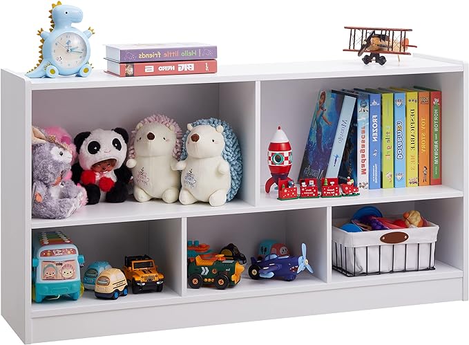 Toy Organizers and Storage, 5-Section Kids Bookshelf for Organizing Books Toys, School Classroom Wooden Storage Cabinet for Children's Room, Playroom, Nursery