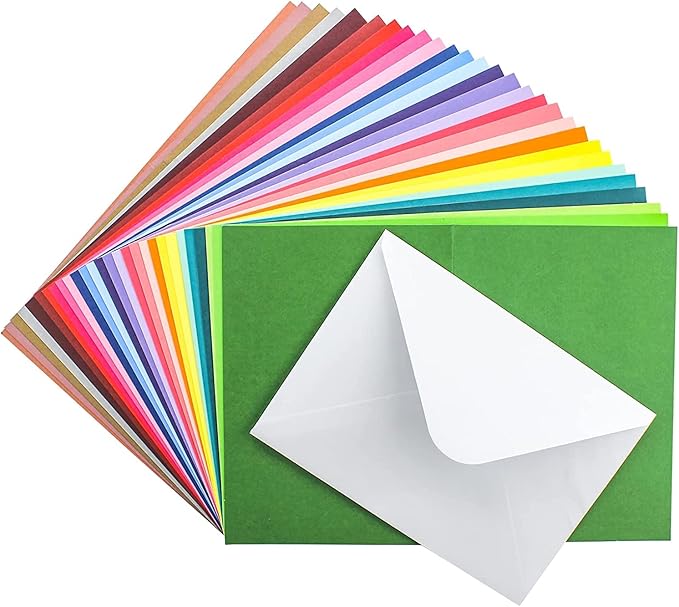 48 Pack Blank Folded Cards and Envelopes Colored Cards White Envelopes 5 x 7 Inch Colorful Greeting Cards 24 Assorted Colors Heavy Weight for Greeting,Invitation,Card Making