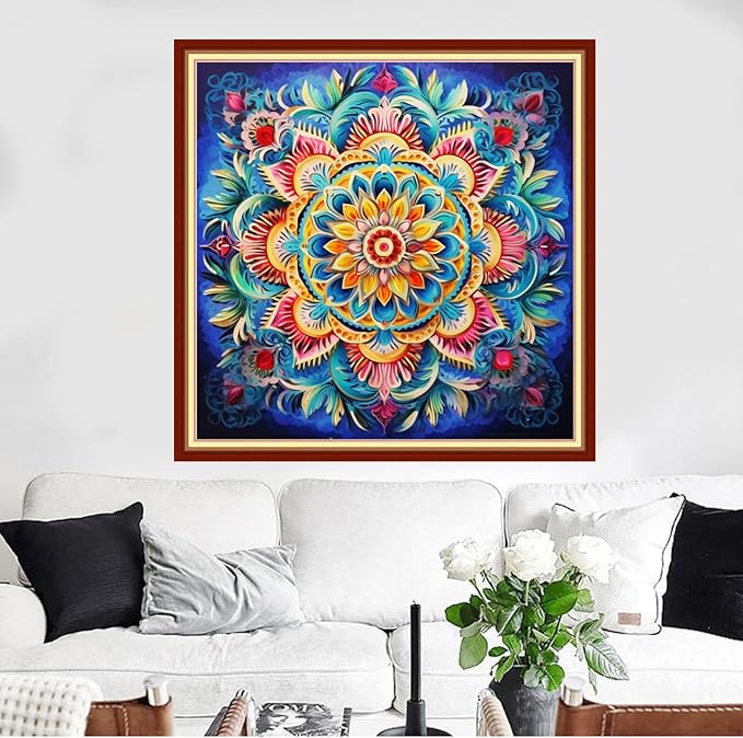 Redxing Stamped Cross Stitch Kits Full Range of Embroidery Starter Kits- Needlepoint Counted Cross Stitch Kits for Beginner Adults 11CT Printed Embroidery Kit-Magic Mandala 18x18 inch