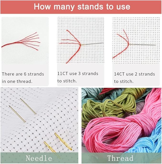 Leczany Cross Stitch Stamped Kit for Adults or Kids - Art Parrot | DIY Embroidery Starter Patterns Craft Kit Needlepoint for Beginner | 11CT, 3 Strands | 13.4x17.2 inches