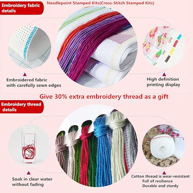 Fanxvivy Stamped Cross Stitch Kits for Adults Beginners Pillow Needlepoint Kit with Embroidery Pattern Needlework Kit Prestamped Stitches Kit 11CT Cross Stitching-Colorful Wolf 18x18 inch