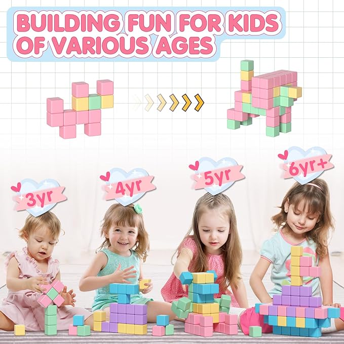 32pcs Magnetic Blocks Building Cubes for Toddlers, Classroom Must Haves Creative Learning Kids Gifts, Preschool Montessori Sensory Autism Magnet Toys for Boys and Girls Ages 3 4 5 6