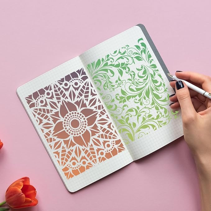 Stencils for Crafts Reusable Texture Stencils Background Stencil Leaf Floral Templates for Painting on Wood Furniture Card Canvas Paper Scrapbook