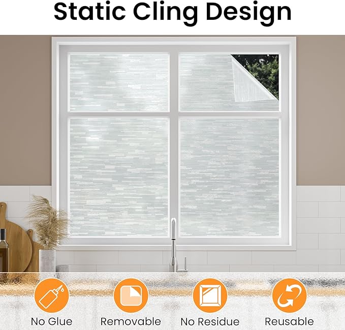 Haton Window Privacy Film, Frosted Glass Static Cling Sun Heat Blocking Window Clings, Frosting Opaque Coverings Stickers Tint for Home Office Door, Non Adhesive, White 23.6" x 78.7"