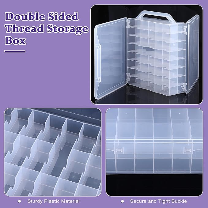 OwnMy 2 Pack 46 Grids Sewing Thread Organizer, Double-Sided Thread Spool Storage and Organizer Boxes, Plastic Embroidery Threads Embroidery Floss Organizers Boxes for Small Toys Cars, Sewing Crafts