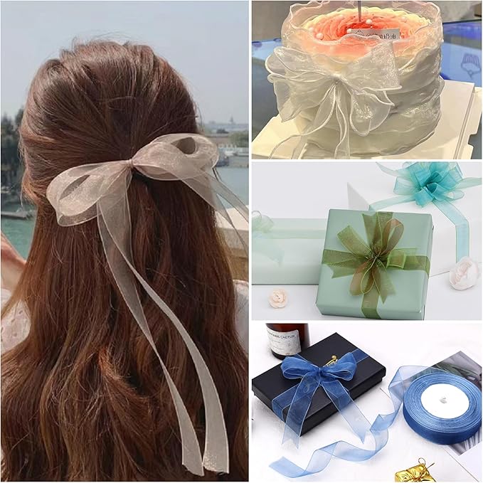 Ribbon for Gift Wrapping 3/4 inch Orange Sheer Organza Ribbon for Flower Bouquet Tulle Thin Chiffon Ribbons for Wedding Invitations Christmas Halloween Presents Decorations Crafts 50 Yards