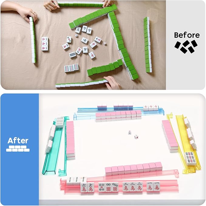 Mahjong Racks with Pushers Set of 4, Mahjong Tile Pushers and Racks, Acrylic Majiang Tile Holders Accessories (4 Colors)