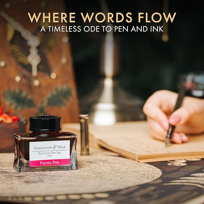 Wordsworth and Black Fountain Pen Ink Bottle (50 ml) Premium Luxury Edition, [Fuschia Pink] Fountain Pens Bottled Ink; Classic Designed Bottle Smooth Flow 50 ml