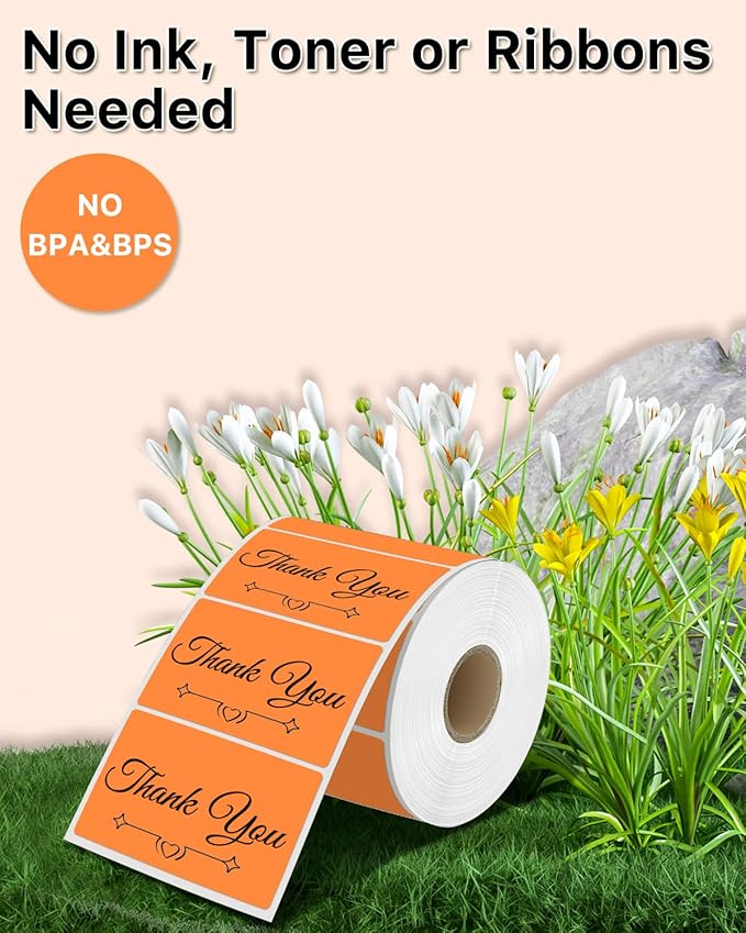 iEager 3" x 2" Thermal Labels, Rectangle Thermal Printer Stickers, Self-Adhesive Durable Sticker with Perforation Line, 500 Labels/Roll, Orange