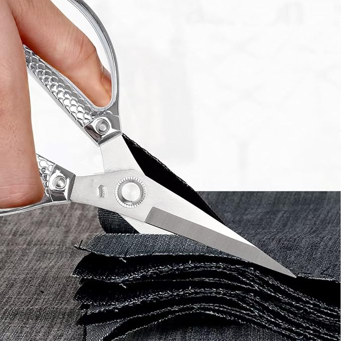 Silver Kitchen Scissors -Heavy Duty & All Purpose, Stainless Steel, Ideal for office & Home Use, Industrial Grade