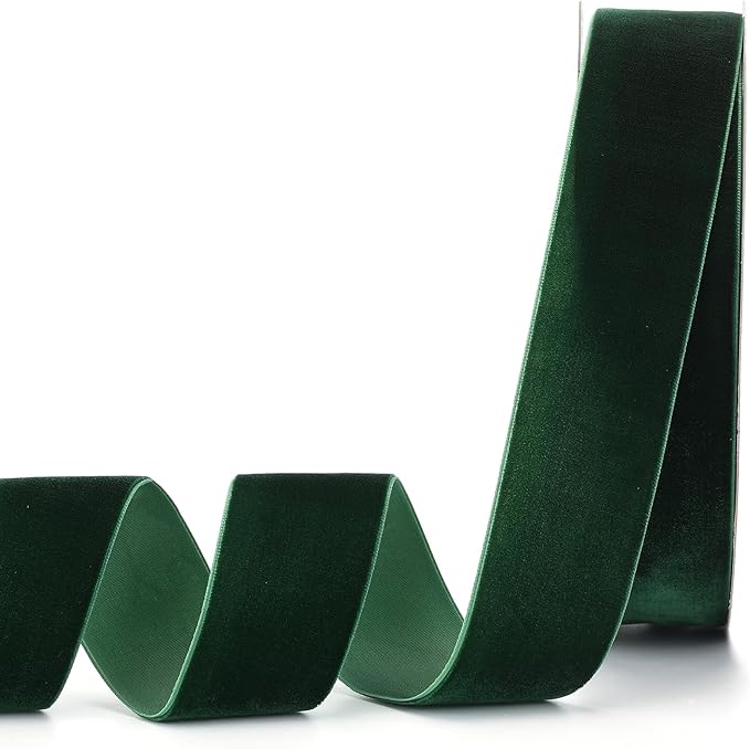 Dark Green Velvet Ribbon,2" W x 20Yd Single Face,Great for Gift Wrapping,Hair Bows,Handmade Craft and Christmas,Wedding Decoration (2" Dark Green)