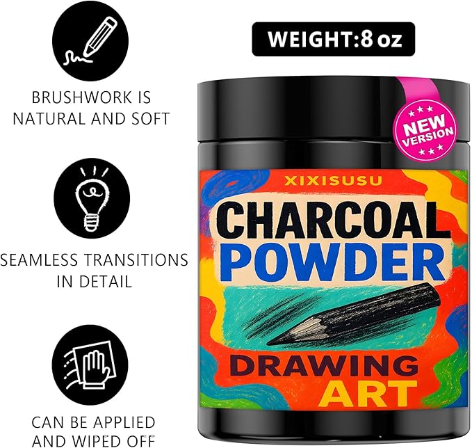 Charcoal Powder for Drawing - Fine Art Charcoal's for Sketching, Shading & Blending - Professional Charcoal Art Supplies for Artists (8 Ounces)