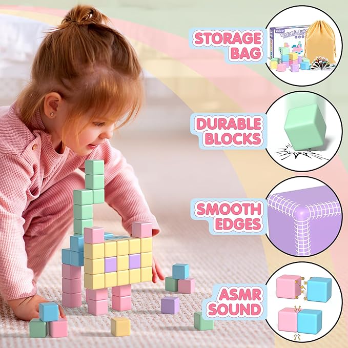 32pcs Magnetic Blocks Building Cubes for Toddlers, Classroom Must Haves Creative Learning Kids Gifts, Preschool Montessori Sensory Autism Magnet Toys for Boys and Girls Ages 3 4 5 6