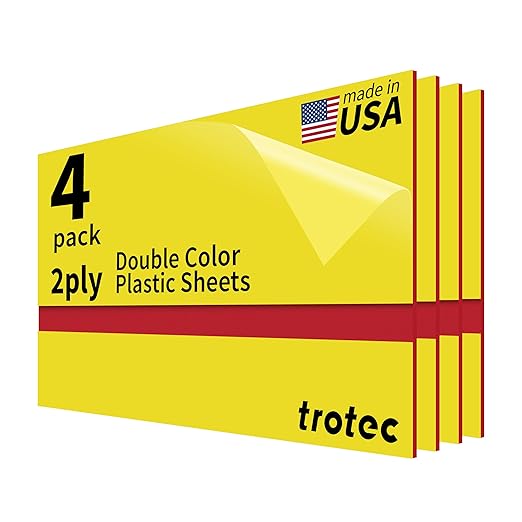 Trotec TroLase | 12"x24"x1/16", 4 Pcs | Yellow/Red | 2 Ply | Modified Acrylic | Laser Engraving Double Color Plastic Sheet | Engraving Blanks for Laser, Saw, Guillotine | Made in USA