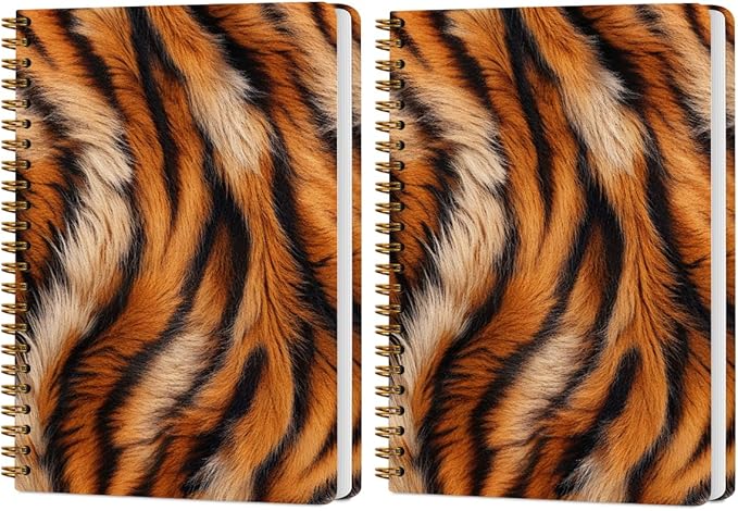 2 PCs Tiger Journaling Notebooks Tiger Print Spiral Notebook Animal Print Aesthetic Design Gifts for Women Teen Girls Note Books Journals for Writing Hardcover Notebook Office Classroom Supplies