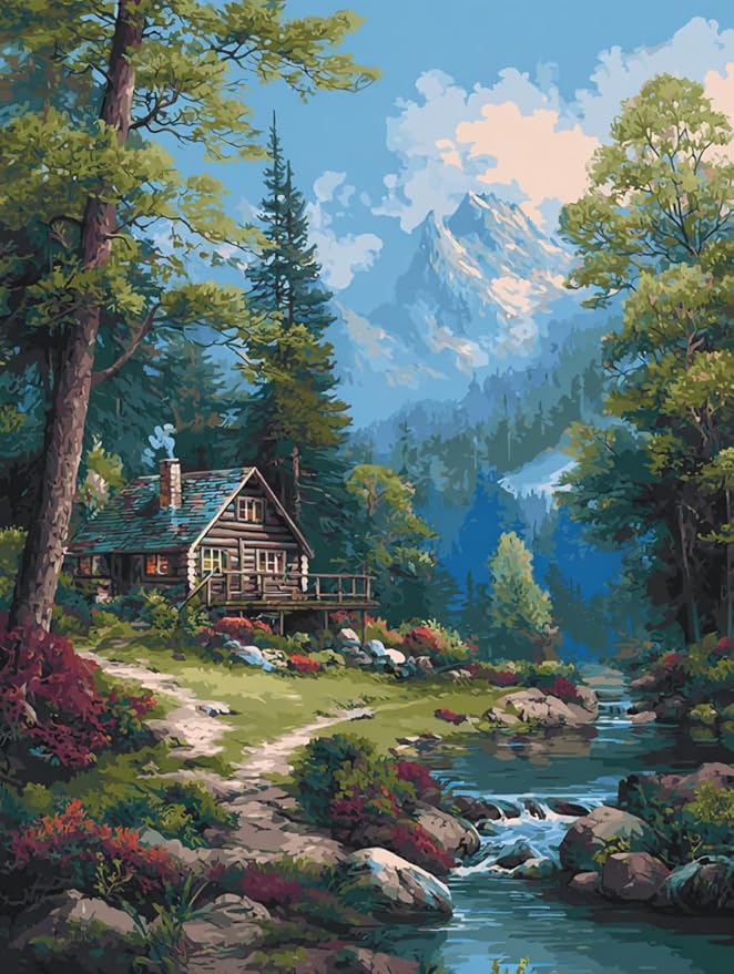 14CT Counted Cross Stitch Kits for Adults Advanced Mountains Lake Printed Stamped Cross Stitch Kits for Adults (Mountain Lake 5)