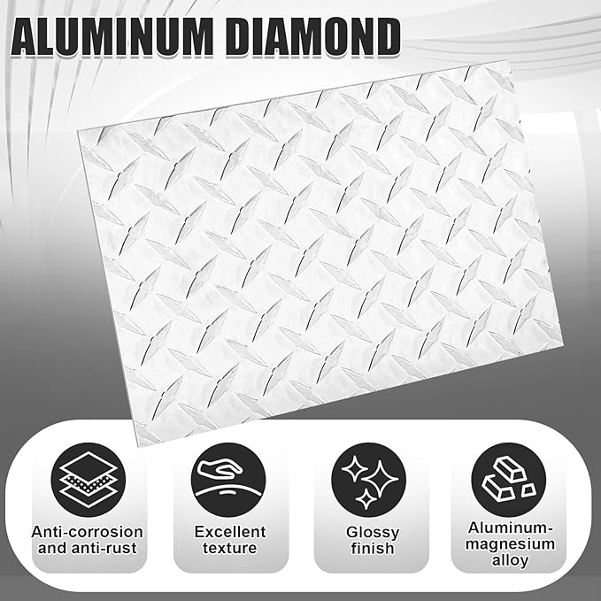 1pcs Diamond Plate Sheet Metal Heavy Duty Tread Aluminum Sheet Diamond Tread Plate for Wall Covering, Cargo Trailer, RV and More (12'' X 16'' X 0.08',Silver)