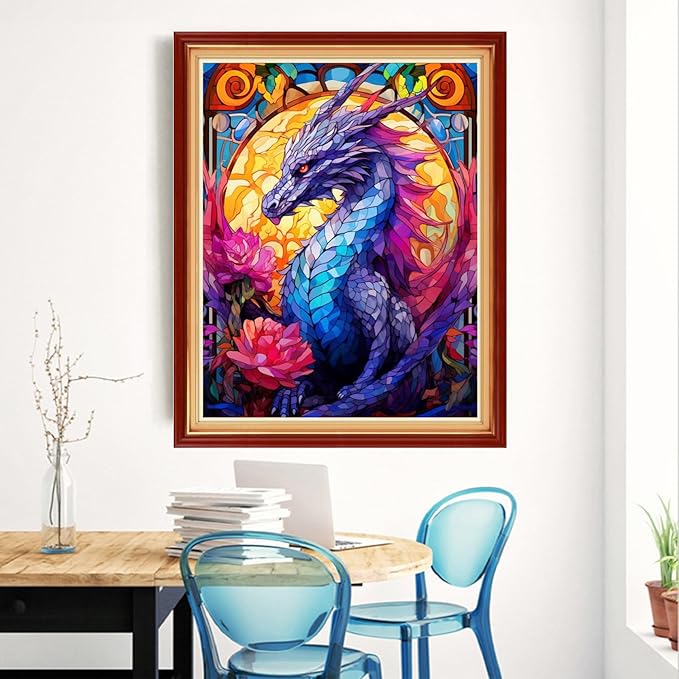 Magxvouy Cross Stitch Kits Stamped Full Range of Embroidery Kits,Cross Stitch Patterns Needlework Kits for Beginners 11CT Printed Kits&Colorful Flower Dragon 16x20 inch