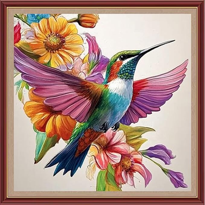 DMCXART Counted Cross Stitch Kits for Adults Needlepoint Kits Unprinted Cross Stitching Embroidery Kit 11CT Cross Stitch Supplies-Hummingbird Flowers 18x18 inch