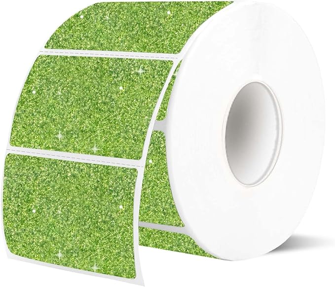 2.25"x1.25" Holographic Thermal Labels Stickers, Glitter Direct Thermal Printer Labels, Waterproof Self-Adhesive Address Shipping Label Stickers, 300 Sheet/ 1 Roll, Holographic Shiny Green