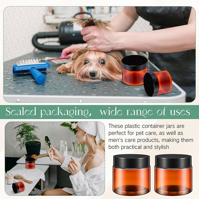 SATINIOR 12 Pack 6 oz Plastic Container Jars with Lids Round Clear Travel Cosmetic Container Slime Jars for Toiletries, Lotion, Cream, Ointments, Makeup, Rhinestone, Samples, Kitchen Storage(Amber)