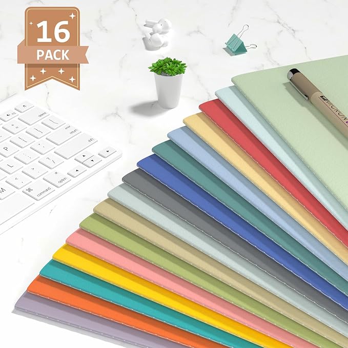 Journaling Notebooks A5 College Ruled Notebook 16 Pack Lined Small Kraft Notebooks Bulk 8.3x5.5 Inches, 16 Colors Composition Notebooks Writing Journal School Supplies for Work and Travel
