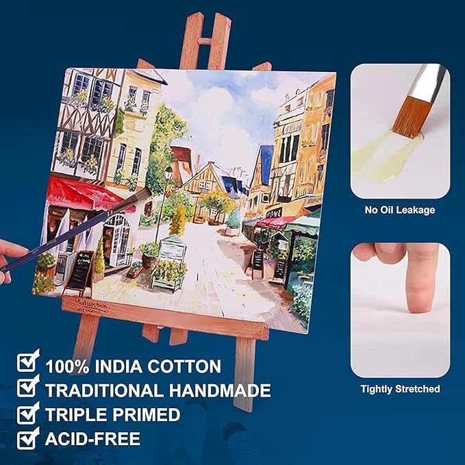 Artkey Canvases for Painting 8 x 10 Inch 10 - Pack, 5/8" Profile Stretched Canvas - 10 oz Primed, 100% Cotton White Blank Canvas - Art Paint Canvases for Acrylic Oil Paint