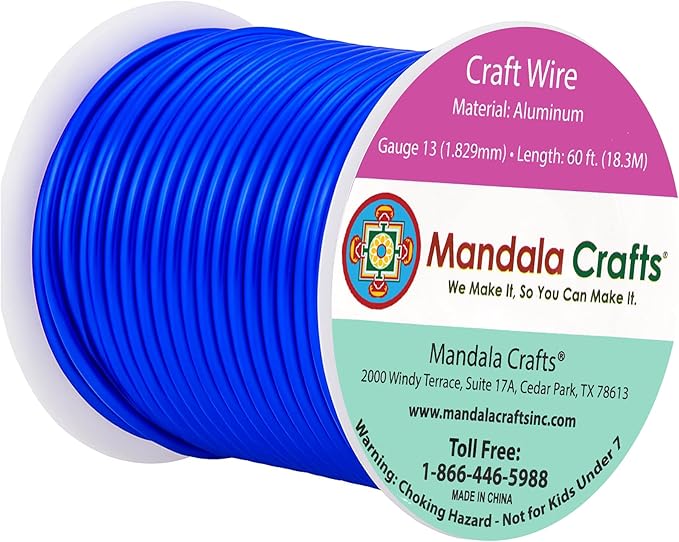 Mandala Crafts 13 Gauge Anodized Aluminum Craft Wire for Jewelry Making - 60 FT Colored Flexible True Blue Wire - Bendable for Bonsai Armature Crafting Sculpting
