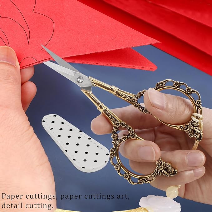 BIHRTC 4.5Inch Embroidery Stainless Steel Scissors with Leather Cover Tassel DIY Tools Dressmaker Small Shears Precision for Crafting Thread Cutting Sewing DIY Artwork Housework