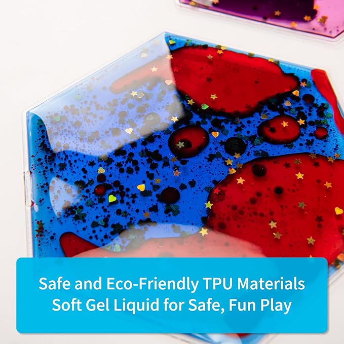 Art3d Hexagon Sensory Fidget Liquid Motion Tiles for Kids, Toddler, Teens - Interactive Soft Gel Liquid Play Mats for Home, Schools, Playrooms, Multi-Pack of 12 Tiles
