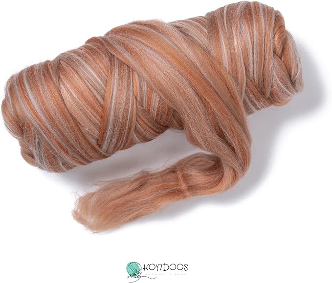 Kondoos multi Colored Natural Wool roving, 1 lb. Best Wool for Needle Felting, Wet Felting, handcrafts and Spinning. (Pebble, 1lb)