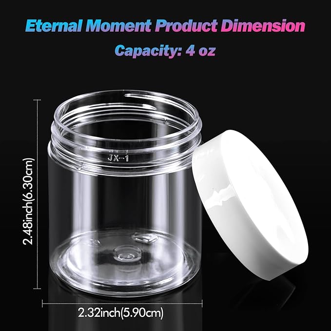 36 Pack 4 OZ Plastic Jars Round Clear Cosmetic Container Jars with White Lids, Eternal Moment Plastic Slime Jars for Lotion, Cream, Ointments, Makeup, Eye shadow, Samples, Potravel Storage
