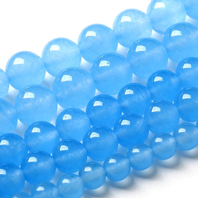 10MM Natural Stone Aquamarine Blue Chalcedony Beads Round Loose Beads for Jewelry Making Bracelet 72pcs 2 Strands 32"
