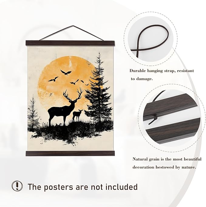 Artmag Magnetic Poster Hanger Frame, 20x28 20 x 30 20x26 Light Wood Wooden Magnet Canvas Artwork Print Poster Hangers Frames Hanging Kit (Walnut, 20")