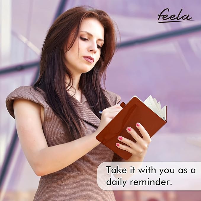 feela 24 Pack Journal Notebook for Work, Business Notebook Bulk Hardcover Lined Writing Journal with Pen Holder for Men Women Note Taking, with 24 Black Pens, 120 GSM, 5.1”x8.3”, A5, Brown