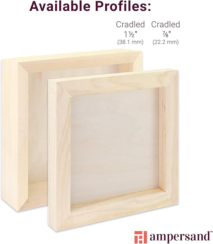 Ampersand Art Supply Unprimed Basswood Artist Panel, 7/8" Cradled Profile, 12"x12"