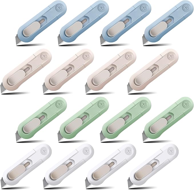 DIYSELF 16 Pack Box Cutter Utility Knife, Box Cutter Retractable, Letter Opener for Office, Cute Exacto Knife, Razor Knife, Automatic Rebound Box Cutters Bulk for Opening Gift Wrap and DIY Project