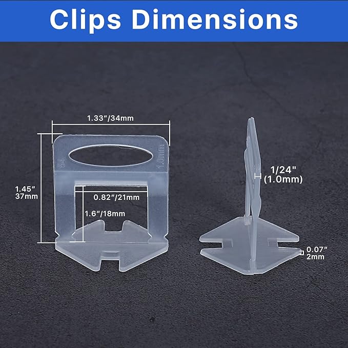 Tile Leveling System Clips Spacers Tile Leveler Clips DIY Tile Leveler Spacers 1000 Pcs 1/32" (1mm) for Professional Ceramic Tile and Stone Installation (1000 1/32")