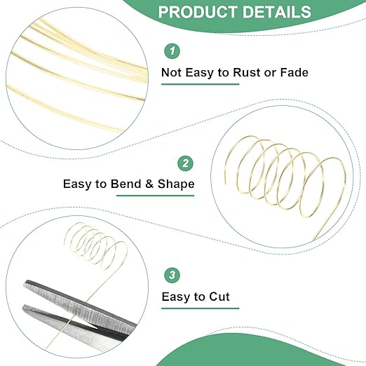 0.3 mm/28 Gauge Copper Wire for Jewelry Making, 49.2FT Copper Beading Craft Wire for Jewelry/Weaving/DIY Crafting/Planting, Color-Retaining [15M, Light Golden]