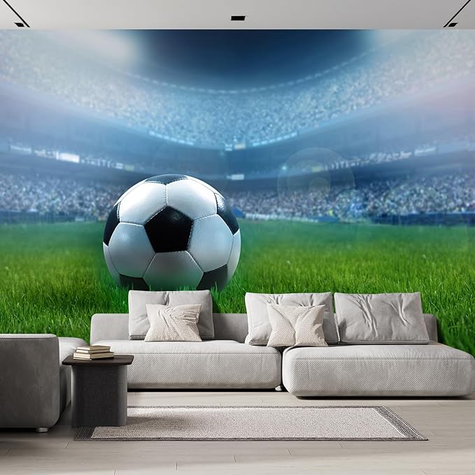 wall26 Wall Sticker/Wall Mural Close Up of a Football Ball on a Full Stadium, Not Peel and Stick, Non-Woven Wallpaper Decorative for Bedroom, Living Room, Office - 120x144 inches