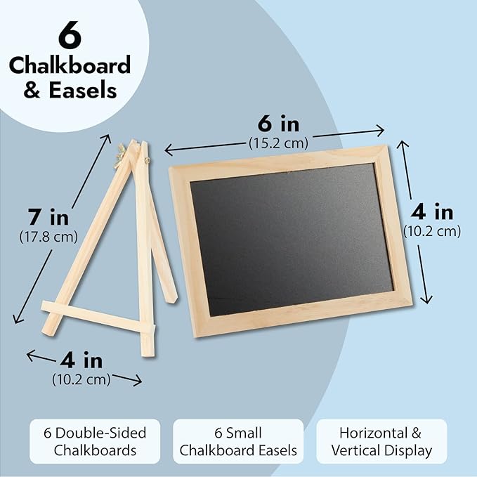 Juvale Mini Chalkboard Signs with Stand - 6-Pack Wood-Framed Tabletop Chalkboard Sign, 7x7x4 in (6x4 in Writing Area), Black - Reusable Double-Sided Boards for Weddings, Coffee Shops & Events