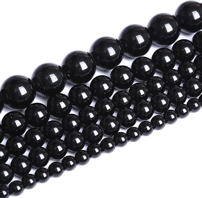 10mm 41pcs Natural Black Agates Onyx Stone Beads Smooth Round Loose Spacer Beads for Jewelry Making DIY Bracelets 15" (Black Agate, 10mm)