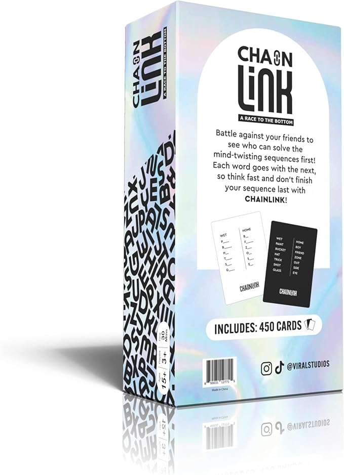Viral Studios Chainlink - Guess The Sequence Party Game, Fast Paced Word Game for Adults & Kids, 450 Cards Fun Cards for Family Game Nights, Gatherings, & Parties Ages 15 +