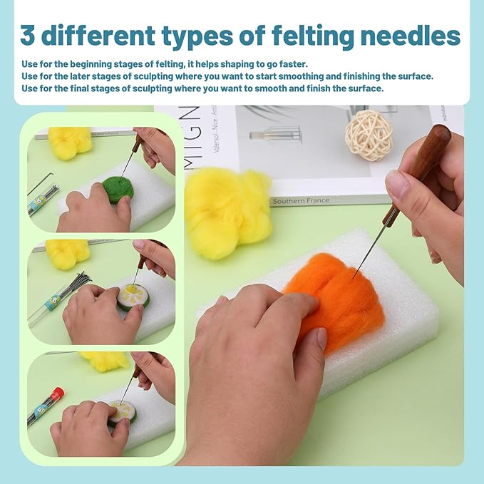 Yizzvb Felting Needles, Needle Felting Tools, Needle Felting Kit Wool Felting Supplies with 40 Pcs Needle Felting Needles, Wooden Handle and Storage Box for Felting Wool Projects