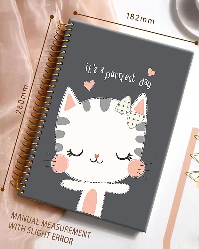 iampanda Spiral Journal Notebook,Strong Twin-Wire Binding with Premium Paper for Girl Women,60 Sheets A5 College Ruled Notebook/Journal,Perfect for School Office Home Gifts,Cute Cat
